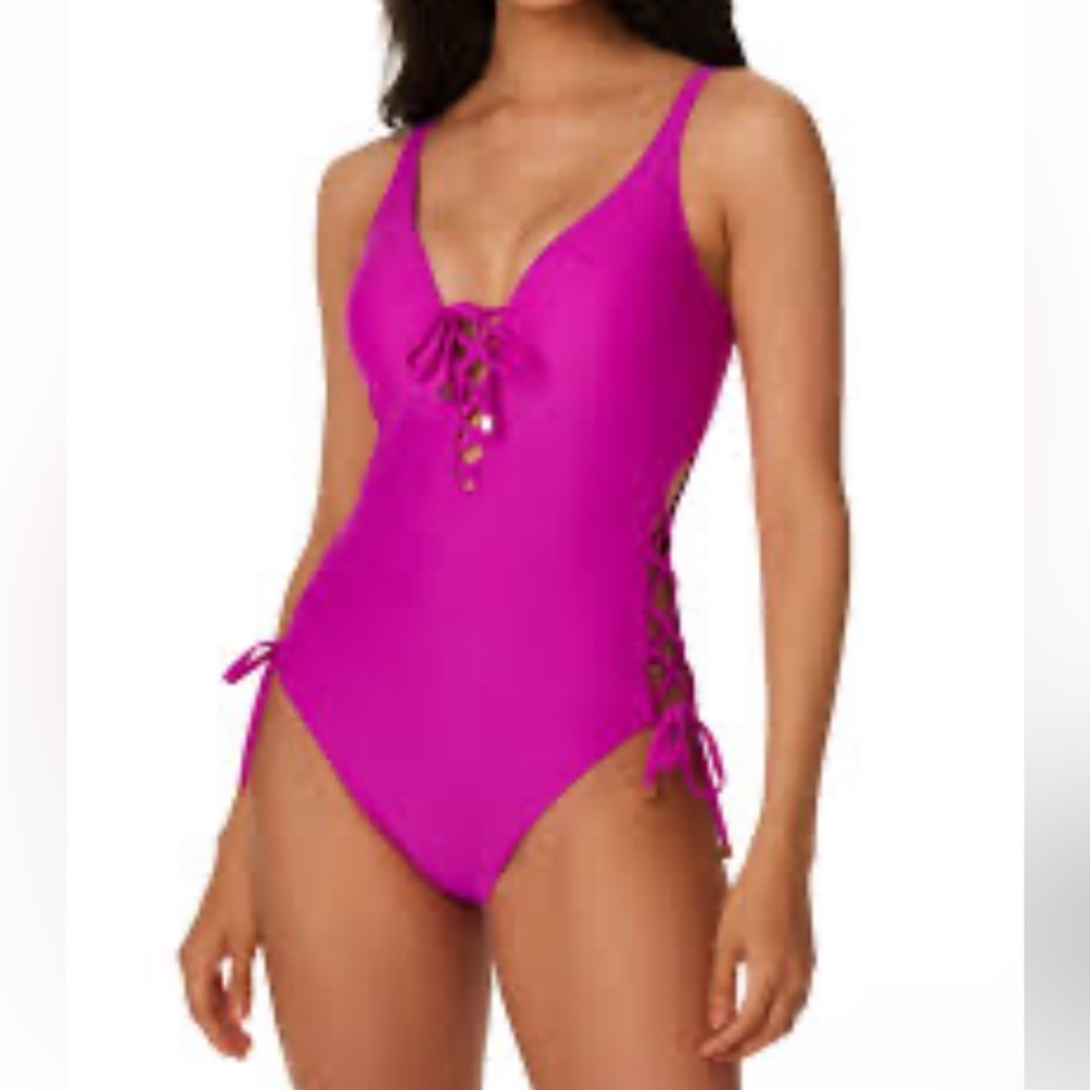 Bar‎ III lace up pink swimsuit one piece